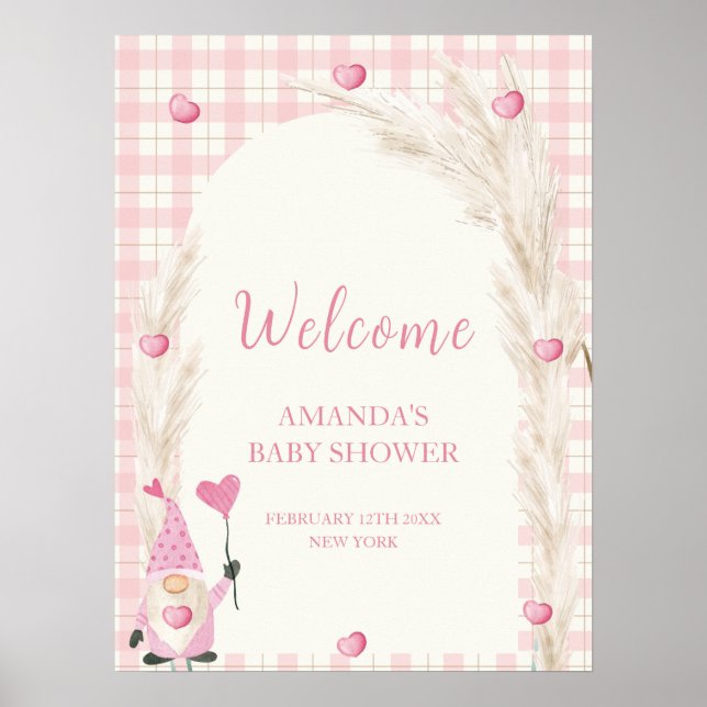 Boho Arch Gingham Sweetheart Baby Shower Welcome Poster (Front)