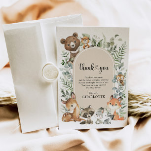 Boho Arch Greenery Woodland Animals Baby Shower Thank You Card