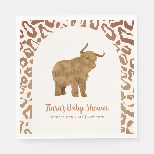 Boho Arch Holy Cow Western Baby Shower Napkin (Front)