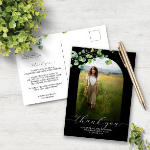 Boho Arch Ivy Black Graduation Thank You  Postcard