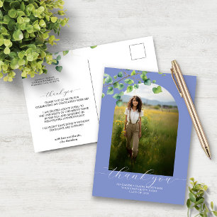 Boho Arch Ivy Cornflower Blue Grad Thank You Postcard
