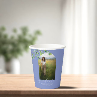 Boho Arch Ivy, Cornflower Blue Graduation Paper Cups
