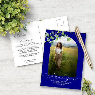 Boho Arch Ivy Navy Blue Grad Thank You Postcard