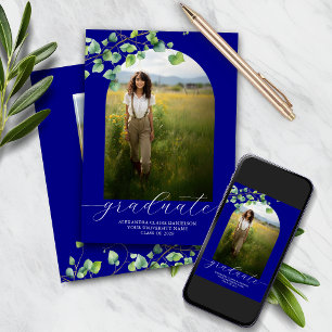 Boho Arch Ivy, Navy Graduation Invitation