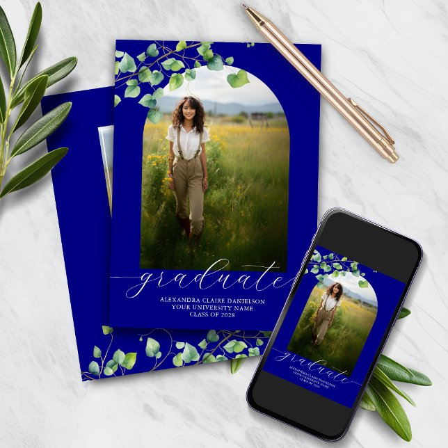  Boho Arch Ivy, Navy Graduation Invitation (Creator Uploaded)