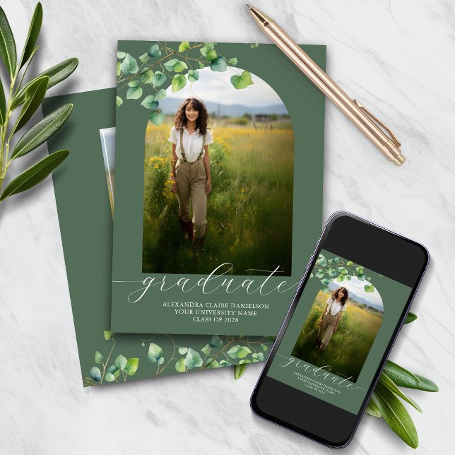 Boho Arch Ivy Sage Green Graduation Invitation (Creator Uploaded)