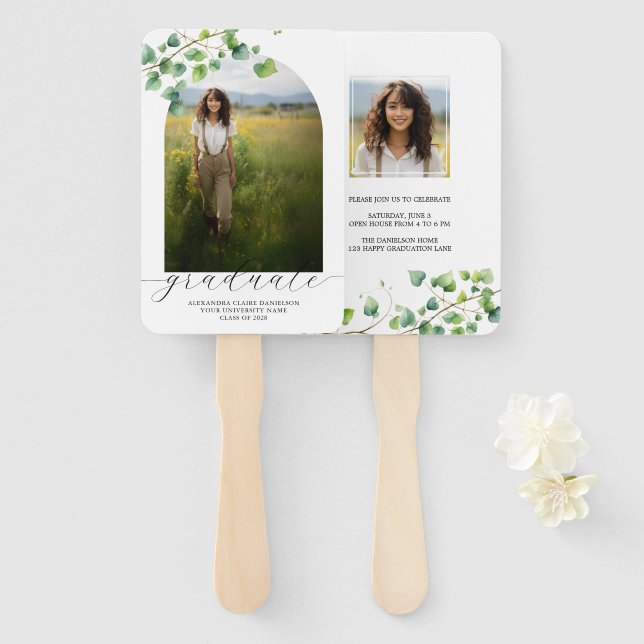 Boho Arch Ivy, White Graduation  Hand Fan (Front and Back)