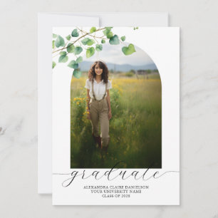 Boho Arch Ivy, White Graduation Invitation