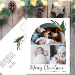 Boho Arch Modern Christmas Photo Collage Holiday Postcard<br><div class="desc">This modern boho arch photo collage Christmas postcard makes the perfect holiday card! The simple bohemian black and white design features modern lettering handwritten typography with a minimalist chic style and a wintery greenery with a faux gold accents. You can personalise the front of the card with 3 photos ,...</div>