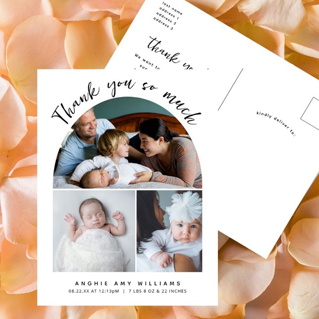 Boho Arch Modern Handwriting Thank You Photo Baby Postcard (Creator Uploaded)