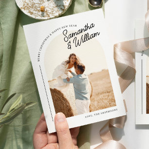 Boho Arch Modern Minimal Photo Christmas Card