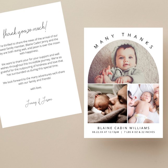 Boho Arch Modern Thank You Photo Collage Birth Announcement (Creator Uploaded)