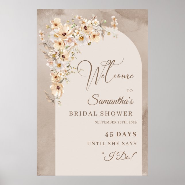 Boho arch neutral floral Bridal Count down sign (Front)