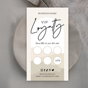 Boho Arch Neutrals Beige Monogram Beauty Salon Loyalty Card