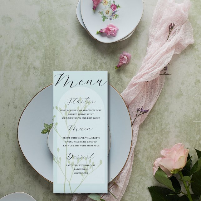 Boho Arch Pale Blue Foliage Wedding Menu (Creator Uploaded)