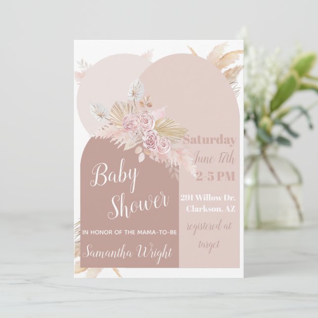Boho Arch Pampas Baby Shower Invitation (Standing Front)