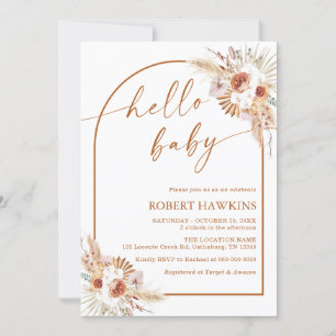 Boho Arch Pampas Grass Baby Shower Invitation
