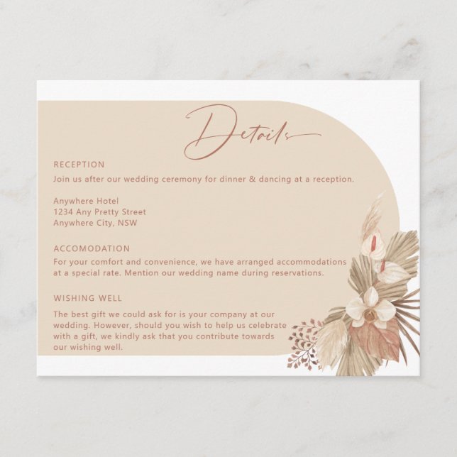 Boho Arch Pampas Grass Details Enclosure Card (Front)