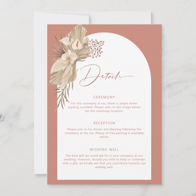 Boho Arch Pampas Grass Details Enclosure Card (Front)