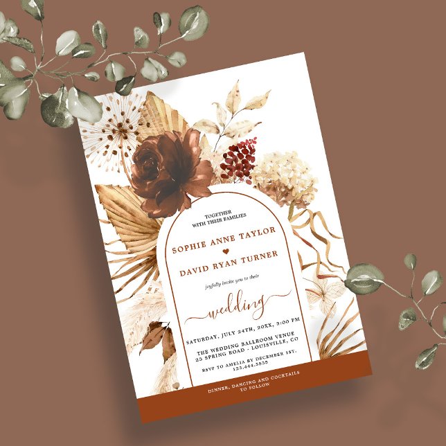 Boho Arch Pampas Grass Floral Terracotta Wedding Invitation (Creator Uploaded)