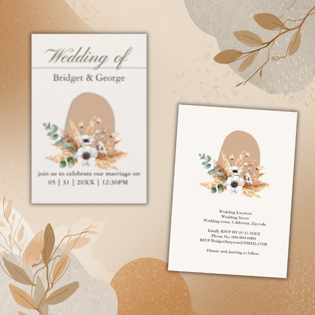Boho Arch Pampas Grass Terracotta Wedding Invitation (Creator Uploaded)