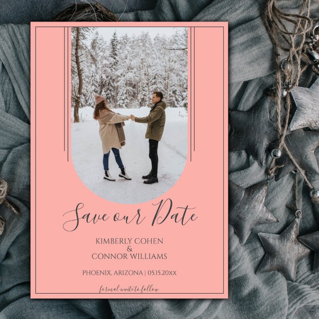 Boho Arch Photo Save the Date | Coral (Coral Arch Photo Save the Date)