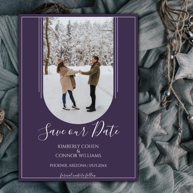 Boho Arch Photo Save the Date | Purple (Purple Arch Photo Save the Date)
