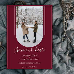 Boho Arch Photo Save the Date Wine Red