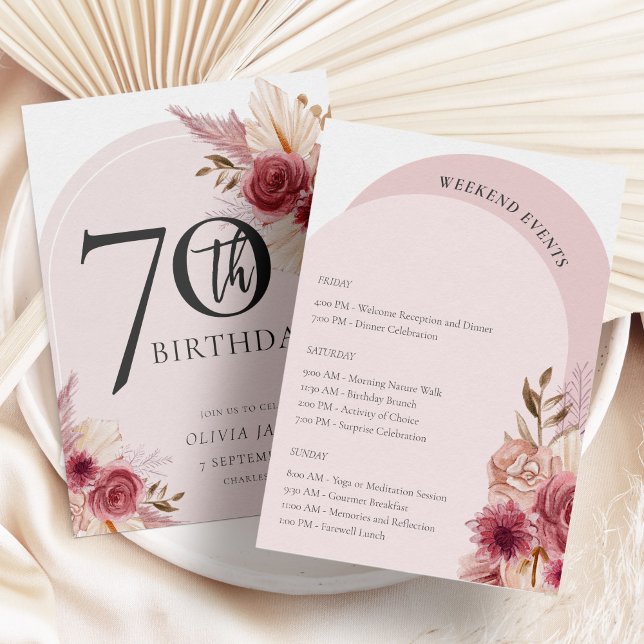 Boho Arch Pink Flowers Weekend Birthday Itinerary Invitation (Creator Uploaded)