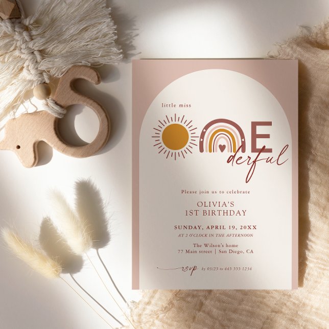 Boho Arch Rainbow 1st Birthday Miss Onederful Invitation (Creator Uploaded)