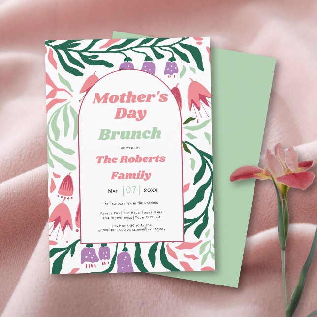 Boho arch retro flowers Mothers Day brunch Invitation (Creator Uploaded)