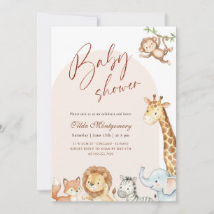 Boho Arch Safari Animals Baby Shower Invitation