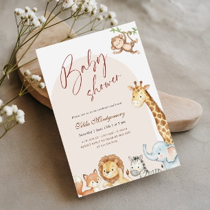 Boho Arch Safari Animals Baby Shower Invitation