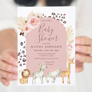 Boho Arch Safari Jungle Animals Baby Shower  Invit Invitation