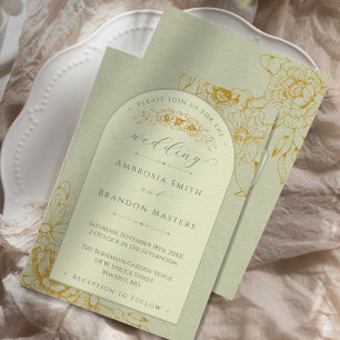 Boho Arch Sage Green Floral Wedding Invitation