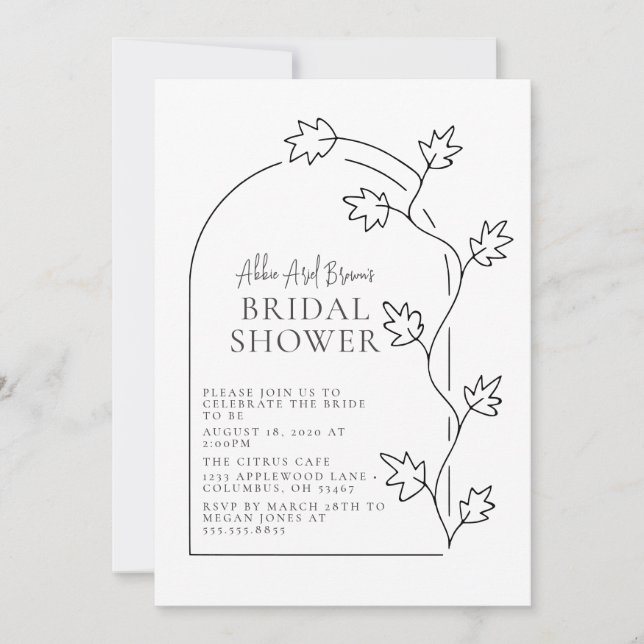 Boho Arch Script Text Bridal Shower  Invitation (Front)