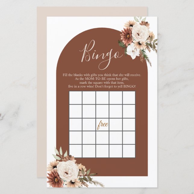 Boho Arch Terracota Floral Bingo Games (Front/Back)