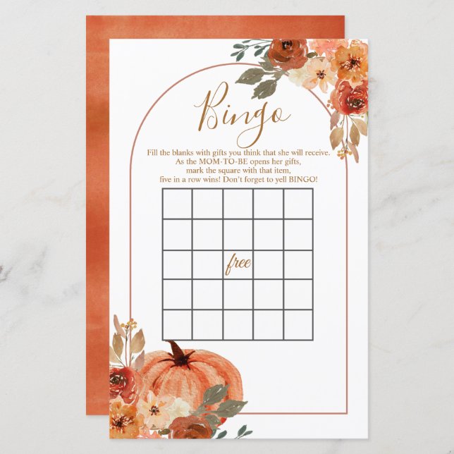Boho arch Terracota Pumpkin Floral Bingo Games (Front/Back)