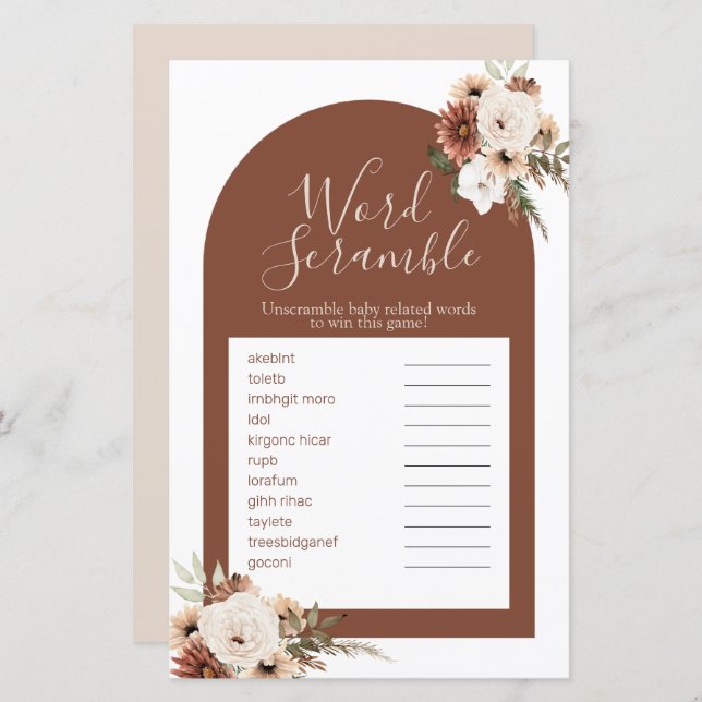 Boho Arch Terracota Watercolor Word Scramble (Front/Back)