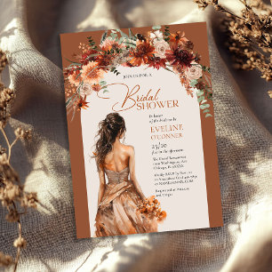 Boho arch terracotta fall floral bridal shower invitation