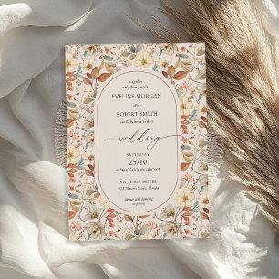 Boho Arch Terracotta Ivory Rust Fall Wildflowers Invitation