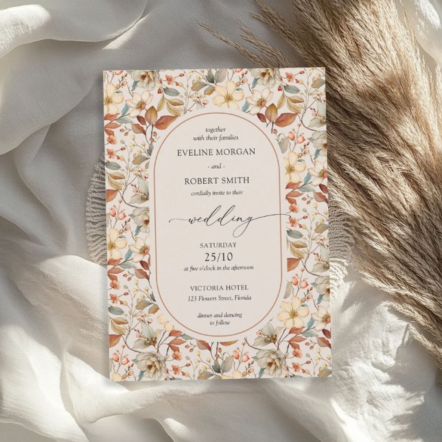Boho Arch Terracotta Ivory Rust Fall Wildflowers Invitation (Boho Arch Terracotta Ivory Rust Fall Wildflowers Invitation)