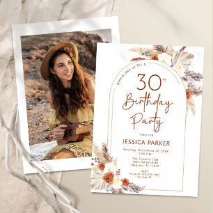 Boho Arch Terracotta Photo 30th Birthday Invitation