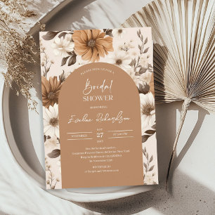 Boho arch watercolor brown hues autumn wildflowers invitation