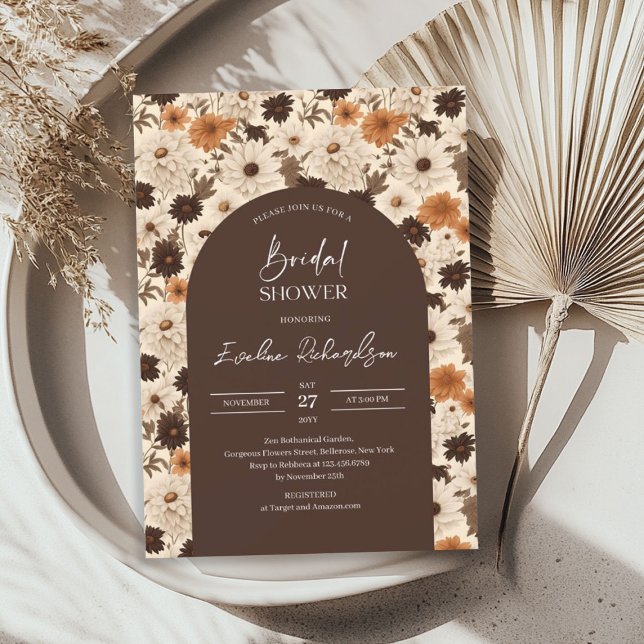 Boho arch watercolor brown hues ivory wildflower invitation (Boho arch watercolor brown hues ivory wildflower invitation)