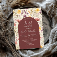 Boho arch watercolor burgundy yellow wildflowers