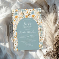 Boho arch watercolor light blue yellow wildflowers