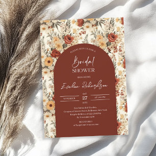 Boho arch watercolor terracotta yellow wildflowers invitation