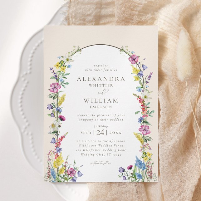 Boho Arch Watercolor Wildflower Wedding Invitation (Creator Uploaded)