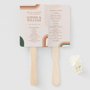 Boho Arch Wedding Program fan, ceremony program Hand Fan
